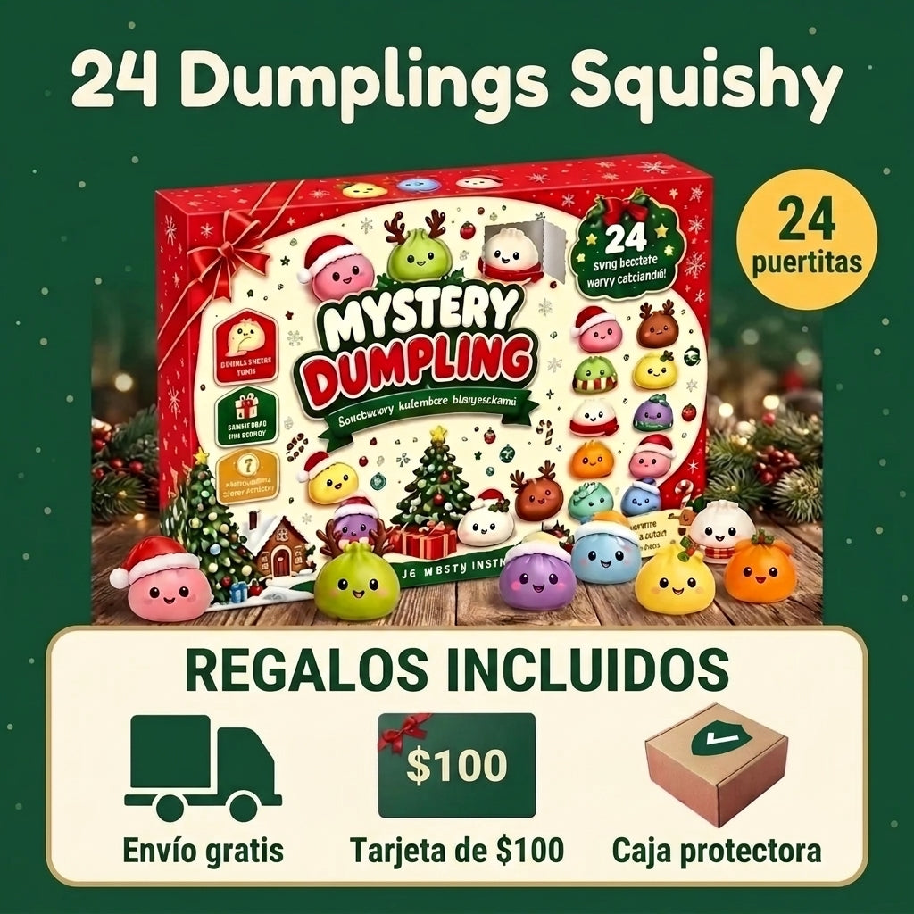 Calendario de Adviento squishy Dumplingmas con 24 dumplings y regalos incluidos