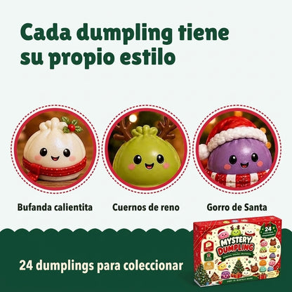 Dumplings con bufanda, cuernos de reno y gorro de Santa
